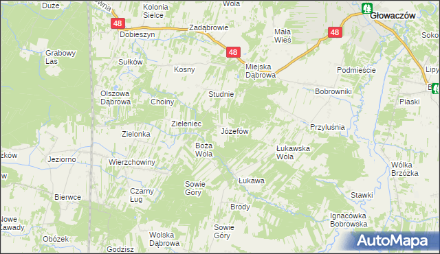 mapa Józefów gmina Głowaczów, Józefów gmina Głowaczów na mapie Targeo