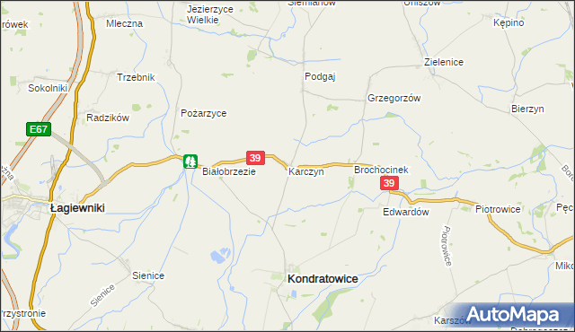 mapa Karczyn gmina Kondratowice, Karczyn gmina Kondratowice na mapie Targeo