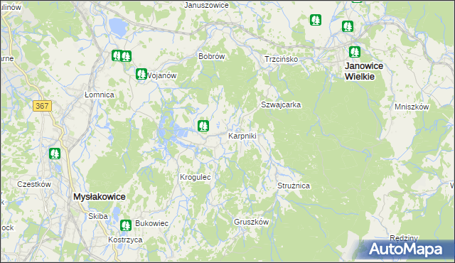 mapa Karpniki gmina Mysłakowice, Karpniki gmina Mysłakowice na mapie Targeo