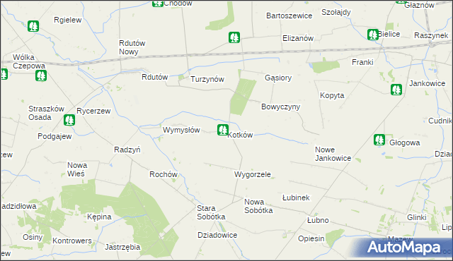 mapa Kotków gmina Grabów, Kotków gmina Grabów na mapie Targeo