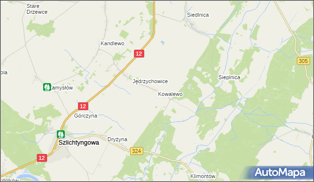mapa Kowalewo gmina Szlichtyngowa, Kowalewo gmina Szlichtyngowa na mapie Targeo