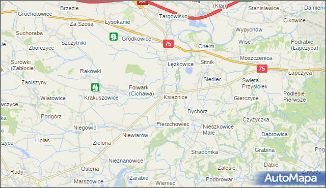 mapa Książnice gmina Gdów, Książnice gmina Gdów na mapie Targeo