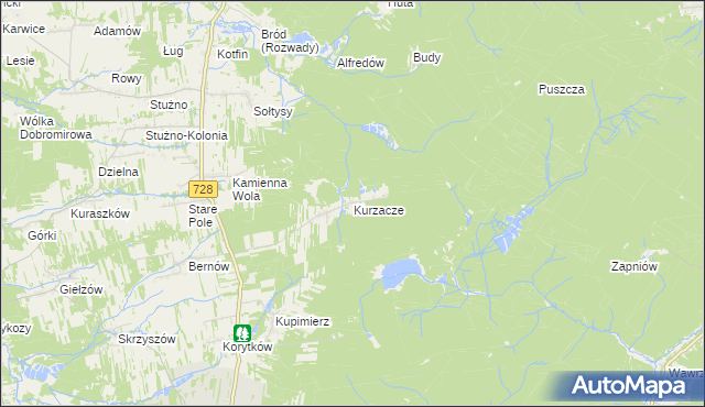 mapa Kurzacze gmina Gowarczów, Kurzacze gmina Gowarczów na mapie Targeo