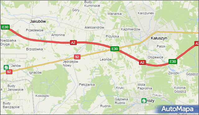 mapa Leonów gmina Kałuszyn, Leonów gmina Kałuszyn na mapie Targeo