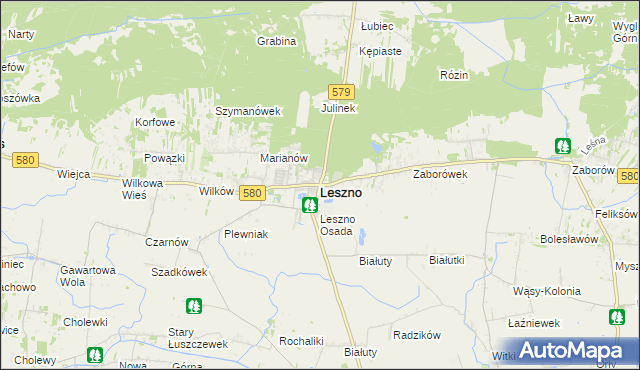 mapa Leszno powiat warszawski zachodni, Leszno powiat warszawski zachodni na mapie Targeo