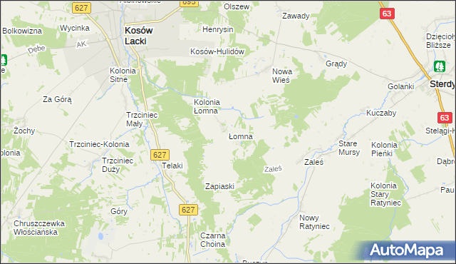 mapa Łomna gmina Kosów Lacki, Łomna gmina Kosów Lacki na mapie Targeo