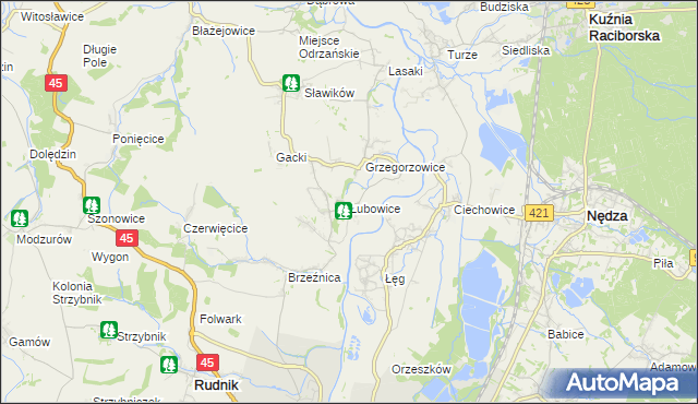mapa Łubowice gmina Rudnik, Łubowice gmina Rudnik na mapie Targeo