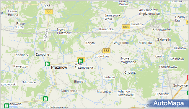 mapa Ludwików gmina Prażmów, Ludwików gmina Prażmów na mapie Targeo