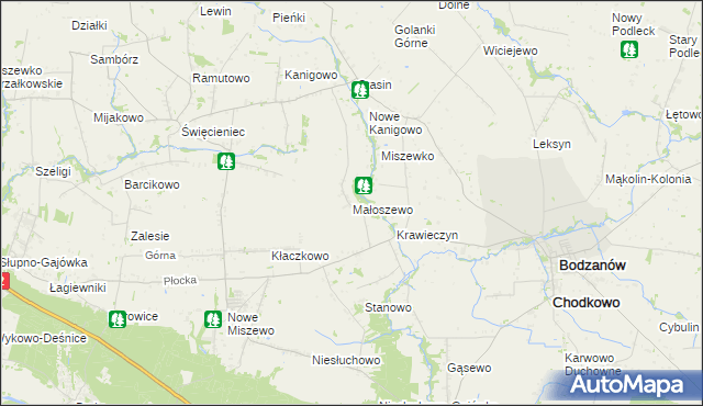 mapa Małoszewo gmina Bodzanów, Małoszewo gmina Bodzanów na mapie Targeo
