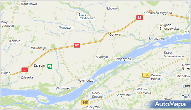 mapa Miączyn gmina Czerwińsk nad Wisłą, Miączyn gmina Czerwińsk nad Wisłą na mapie Targeo