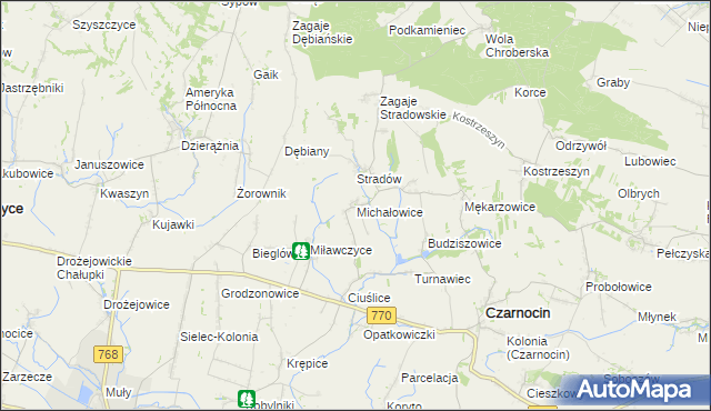 mapa Michałowice gmina Czarnocin, Michałowice gmina Czarnocin na mapie Targeo