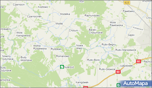 mapa Nowa Wieś gmina Ciechanów, Nowa Wieś gmina Ciechanów na mapie Targeo