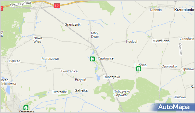 mapa Pawłowice gmina Krzemieniewo, Pawłowice gmina Krzemieniewo na mapie Targeo