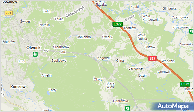 mapa Pogorzel gmina Celestynów, Pogorzel gmina Celestynów na mapie Targeo