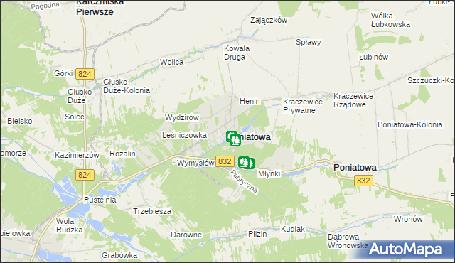 mapa Poniatowa powiat opolski, Poniatowa powiat opolski na mapie Targeo