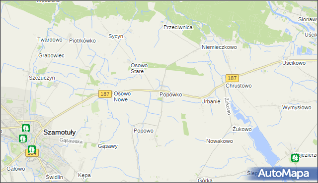 mapa Popówko gmina Oborniki, Popówko gmina Oborniki na mapie Targeo