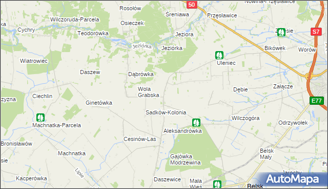 mapa Sadków Szlachecki gmina Belsk Duży, Sadków Szlachecki gmina Belsk Duży na mapie Targeo