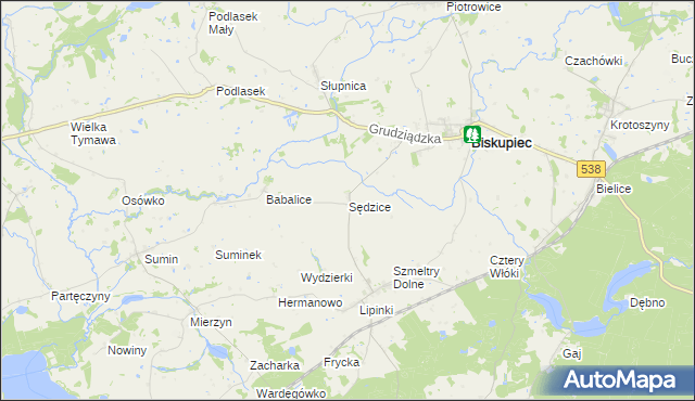mapa Sędzice gmina Biskupiec, Sędzice gmina Biskupiec na mapie Targeo