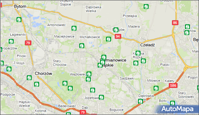 mapa Siemianowice Śląskie, Siemianowice Śląskie na mapie Targeo