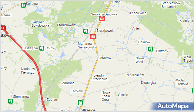 mapa Sieraków gmina Gostynin, Sieraków gmina Gostynin na mapie Targeo