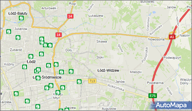 mapa Stoki gmina Łódź, Stoki gmina Łódź na mapie Targeo