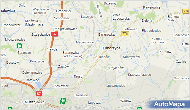 mapa Sulechów gmina Kocmyrzów-Luborzyca, Sulechów gmina Kocmyrzów-Luborzyca na mapie Targeo