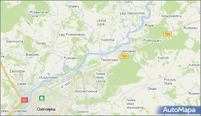 mapa Teodorowo gmina Rzekuń, Teodorowo gmina Rzekuń na mapie Targeo