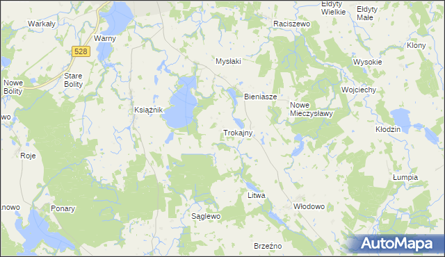 mapa Trokajny gmina Miłakowo, Trokajny gmina Miłakowo na mapie Targeo