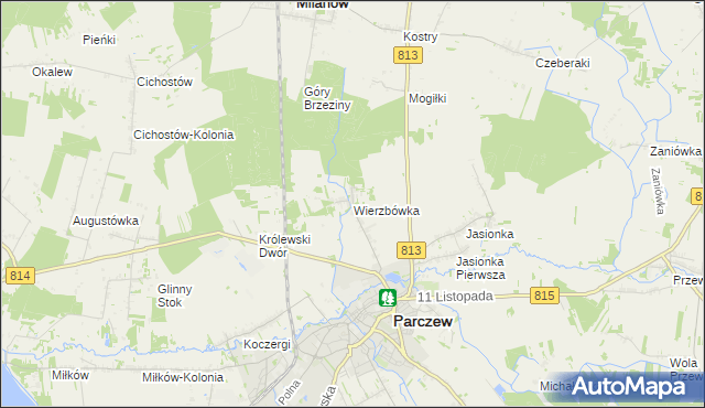 mapa Wierzbówka gmina Parczew, Wierzbówka gmina Parczew na mapie Targeo