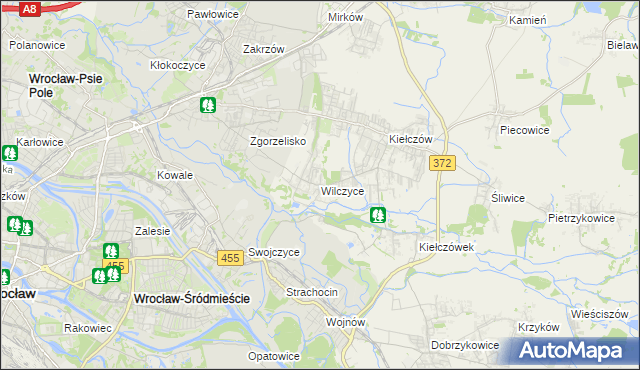 mapa Wilczyce gmina Długołęka, Wilczyce gmina Długołęka na mapie Targeo