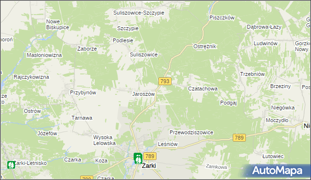 mapa Zawada gmina Żarki, Zawada gmina Żarki na mapie Targeo