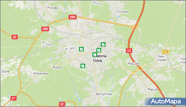 mapa Zielona Góra, Zielona Góra na mapie Targeo