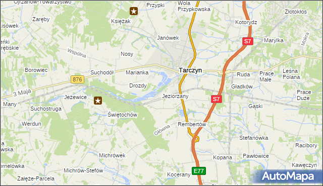 mapa Jeziorzany gmina Tarczyn, Jeziorzany gmina Tarczyn na mapie Targeo
