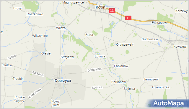mapa Lutynia gmina Dobrzyca, Lutynia gmina Dobrzyca na mapie Targeo
