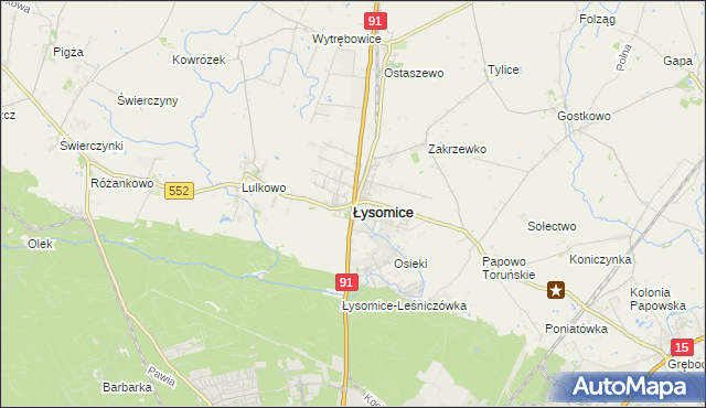 mapa Łysomice powiat toruński, Łysomice powiat toruński na mapie Targeo