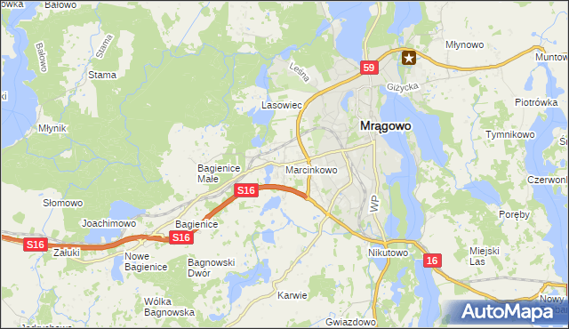 mapa Marcinkowo gmina Mrągowo, Marcinkowo gmina Mrągowo na mapie Targeo