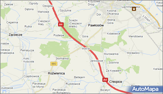 mapa Mokra gmina Roźwienica, Mokra gmina Roźwienica na mapie Targeo