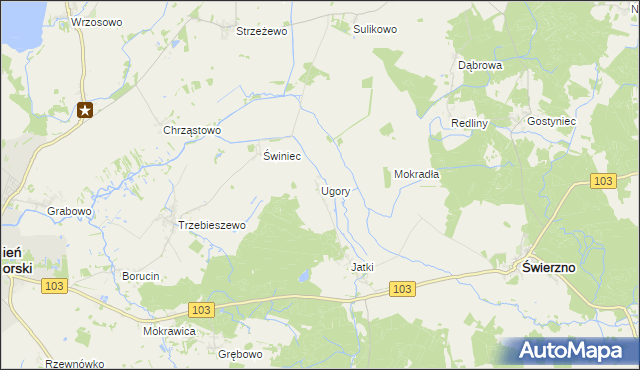 mapa Ugory gmina Świerzno, Ugory gmina Świerzno na mapie Targeo