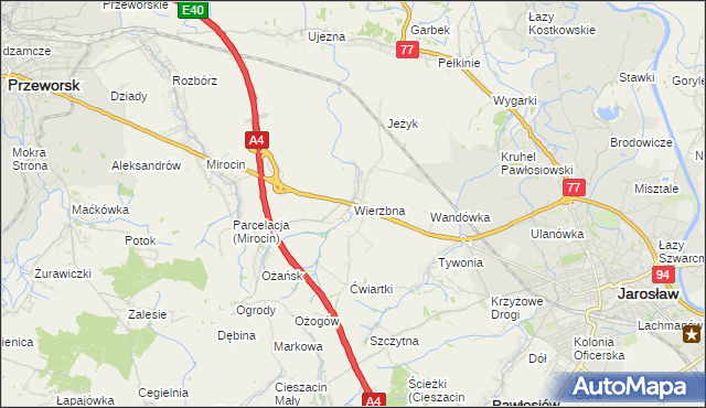 mapa Wierzbna gmina Pawłosiów, Wierzbna gmina Pawłosiów na mapie Targeo