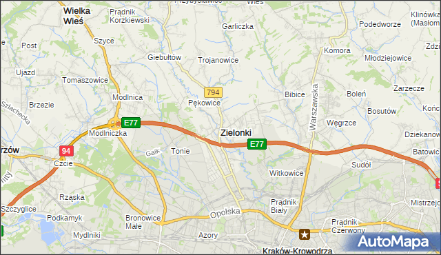 mapa Zielonki powiat krakowski, Zielonki powiat krakowski na mapie Targeo