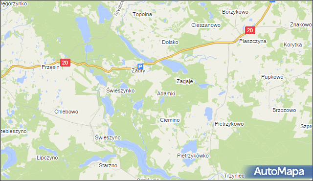 mapa Adamki gmina Koczała, Adamki gmina Koczała na mapie Targeo