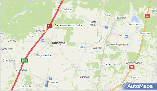 mapa Baby gmina Kruszyna, Baby gmina Kruszyna na mapie Targeo