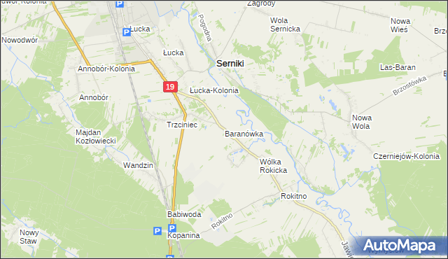 mapa Baranówka gmina Lubartów, Baranówka gmina Lubartów na mapie Targeo