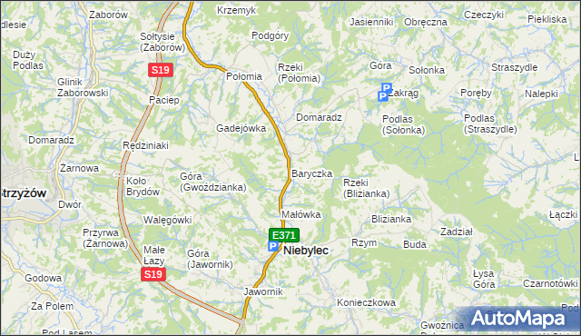 mapa Baryczka gmina Niebylec, Baryczka gmina Niebylec na mapie Targeo