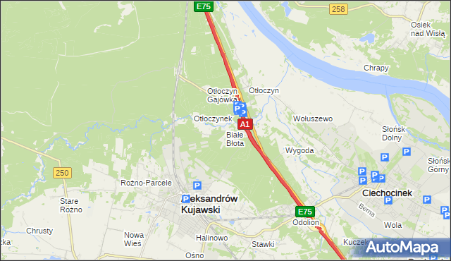 mapa Białe Błota gmina Aleksandrów Kujawski, Białe Błota gmina Aleksandrów Kujawski na mapie Targeo