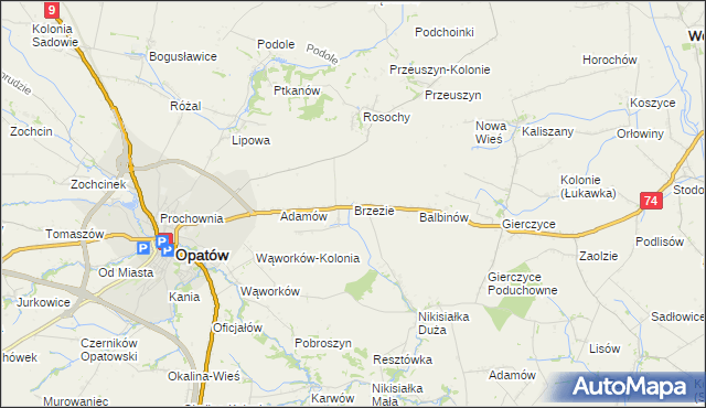 mapa Brzezie gmina Opatów, Brzezie gmina Opatów na mapie Targeo