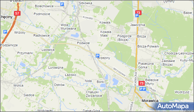mapa Brzeziny gmina Morawica, Brzeziny gmina Morawica na mapie Targeo