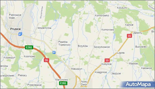 mapa Brzyków gmina Trzebnica, Brzyków gmina Trzebnica na mapie Targeo