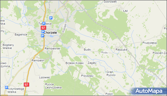 mapa Budki gmina Chorzele, Budki gmina Chorzele na mapie Targeo