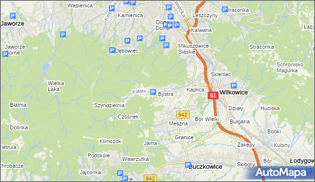 mapa Bystra gmina Wilkowice, Bystra gmina Wilkowice na mapie Targeo